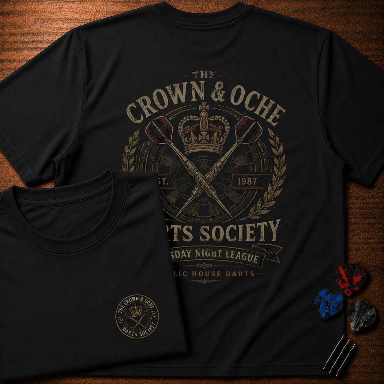 The Crown & Oche Darts Society T-Shirt (Two-sided)