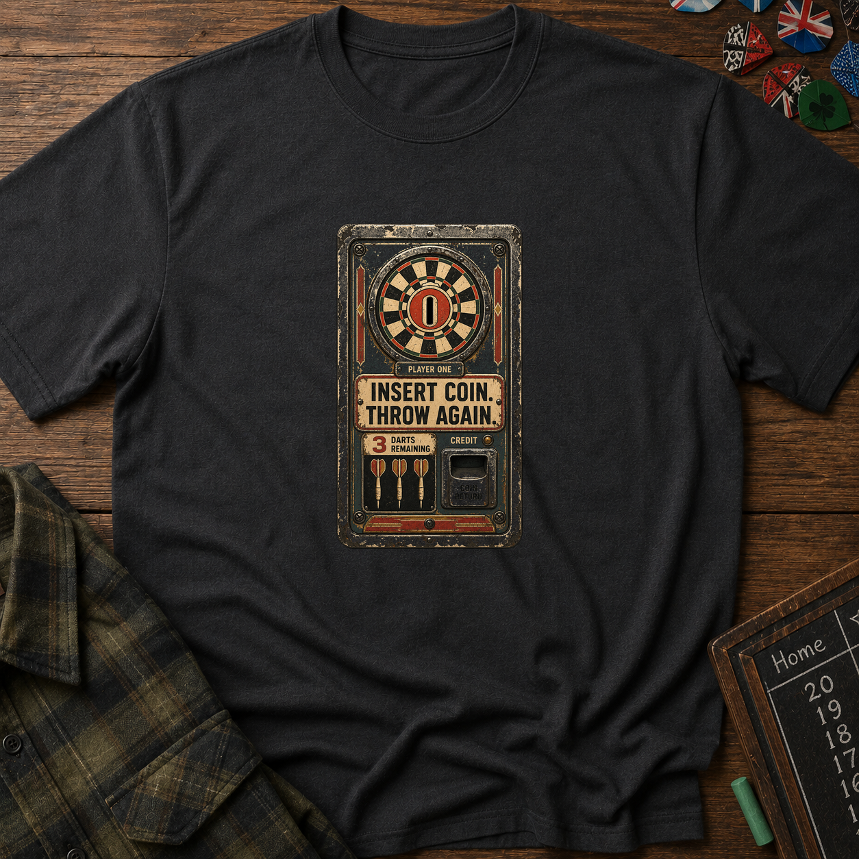 Insert Coin, Throw Again Retro Darts T-Shirt
