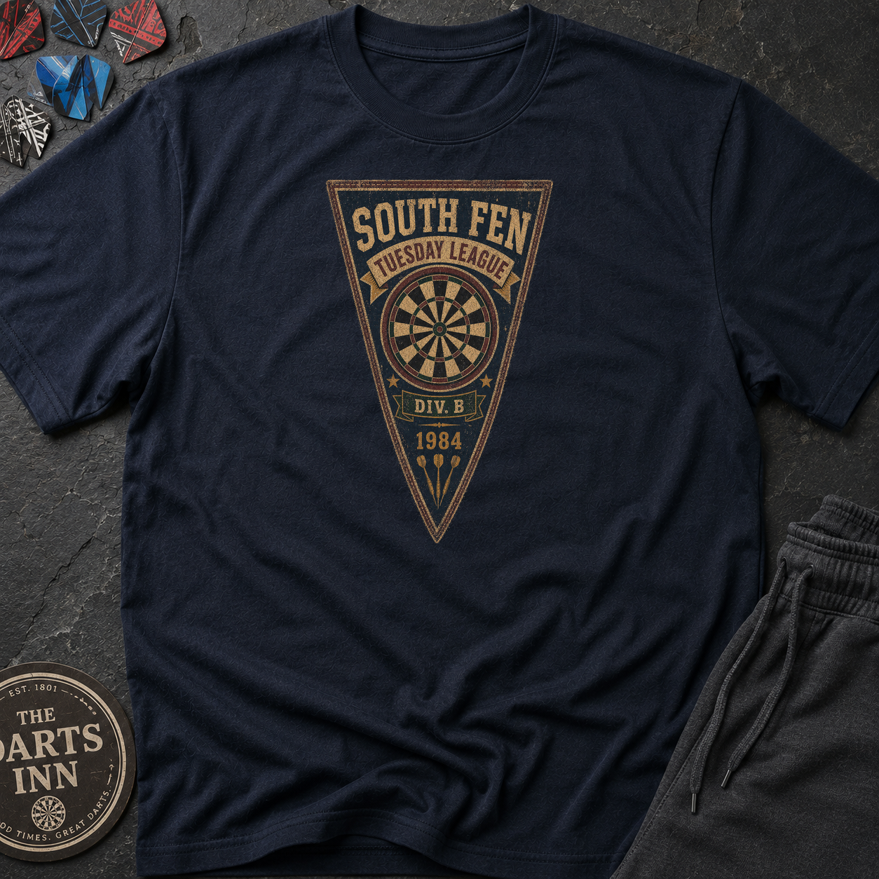 South Fen Tuesday League Vintage Darts Pennant Tee