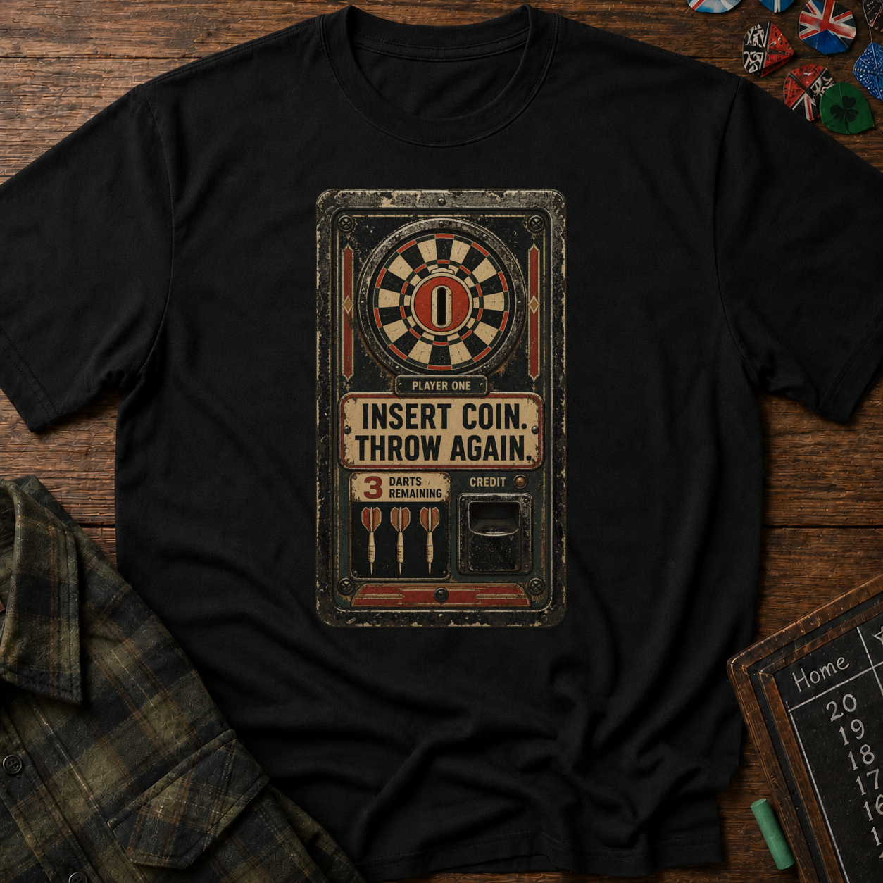 Insert Coin, Throw Again Retro Darts T-Shirt