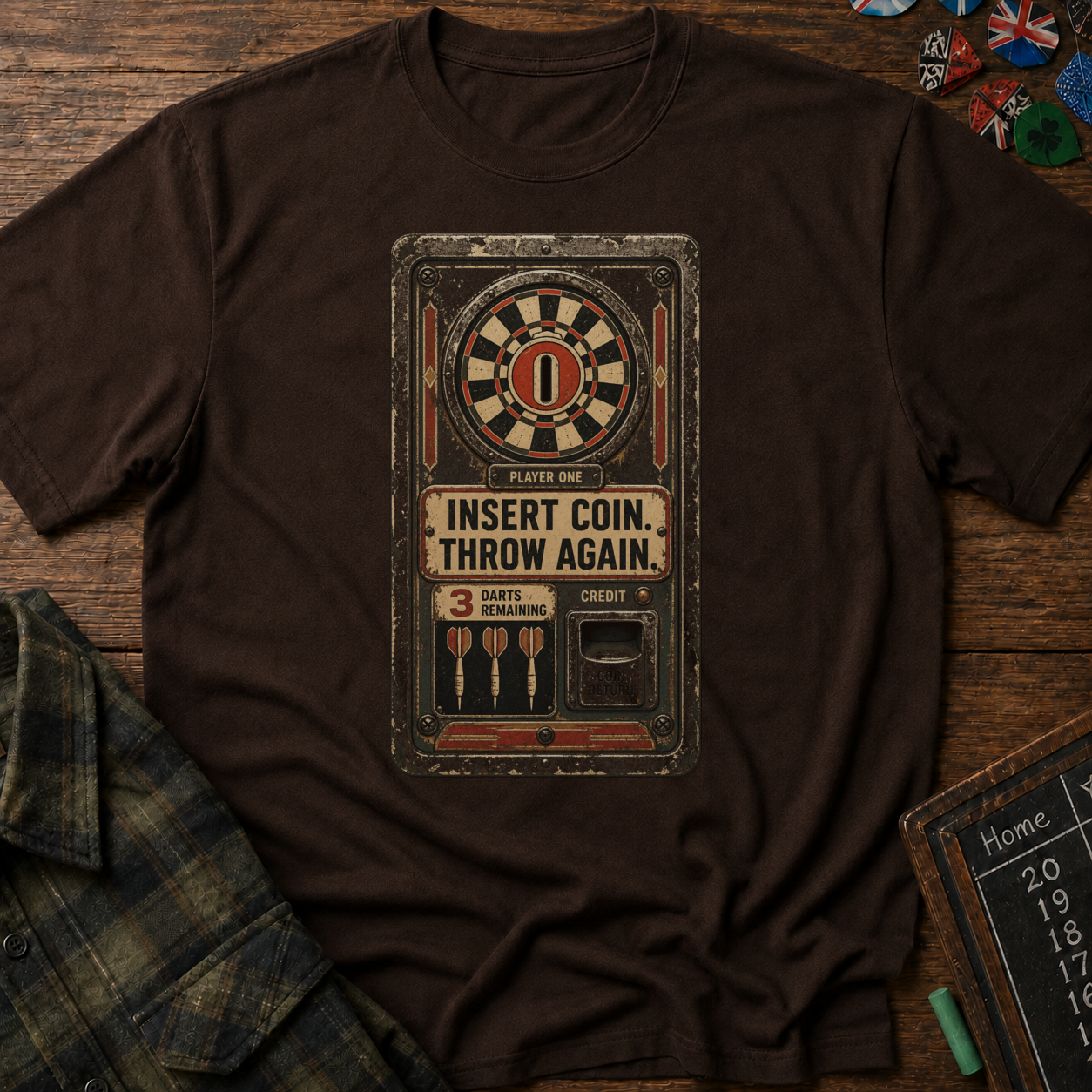 Insert Coin, Throw Again Retro Darts T-Shirt