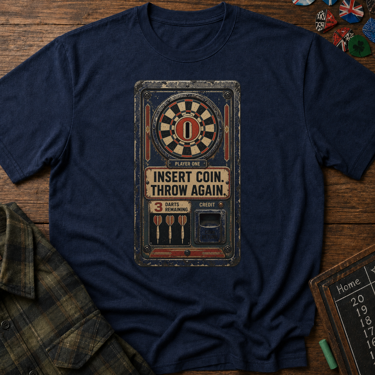 Insert Coin, Throw Again Retro Darts T-Shirt